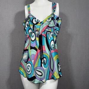 Willi Smith Silk 90s Y2K  Baby Doll Tank Top L Retro Artsy Bold Bright Statement